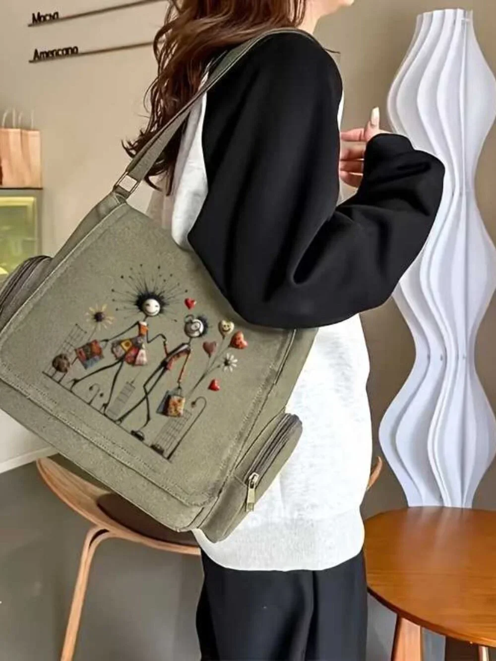 Retro Messenger Bag with Salem Pharmacist Bat Motif
